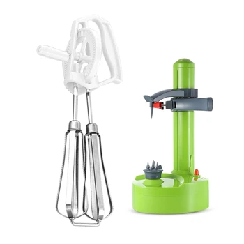 

1Pcs Rotary Manual Hand Whisk Egg Beater Stainless Steel Kitchen Tools & 1Pcs Multifunction Electric Peeler Green