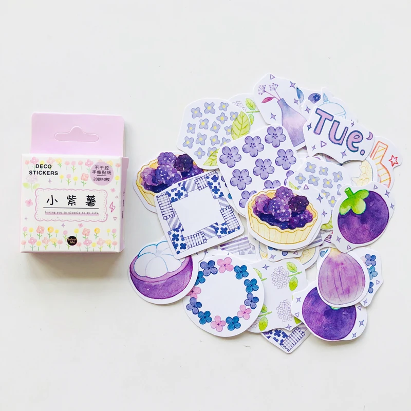 40 шт./кор. фиолетовый стиль фрукты и цветы DIY декоративные наклейки украшение для ноутбука
