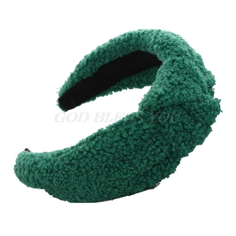 Women Winter Thick Fluffy Plush Headband Solid Color Twist Knot Wide Hair Hoop