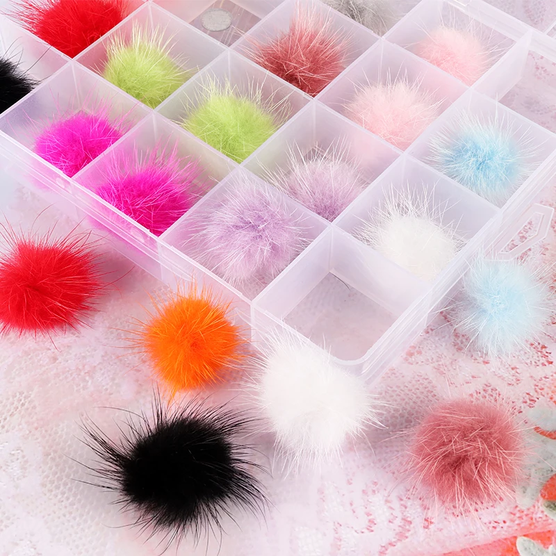 

24Pcs Colorful Fluffy Plush Ball Jewelry Detachable 2.7*2.7cm Cute Hairball Magnetic Pompoms Design For Polish Nail Accessories