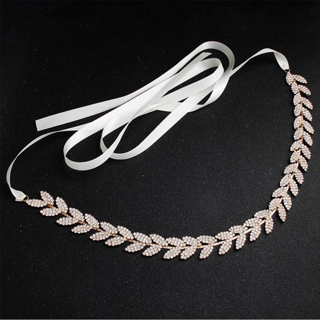 Crystal Gold Leaf Satin Bridal Sash Wedding Belt for Bride Bridesmaid, Gifts
