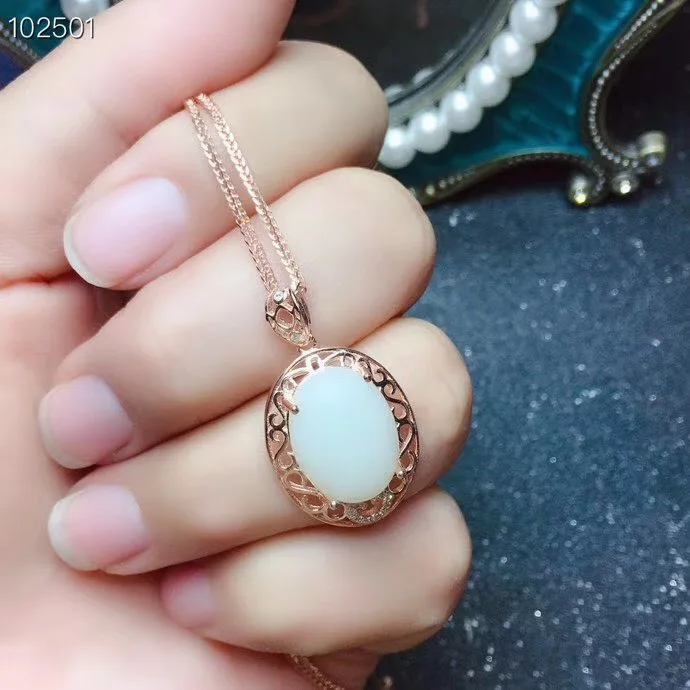 KJJEAXCMY boutique jewelry 925 sterling silver inlaid Natural White jade Necklace Ring Earring Set Support detection exquisite