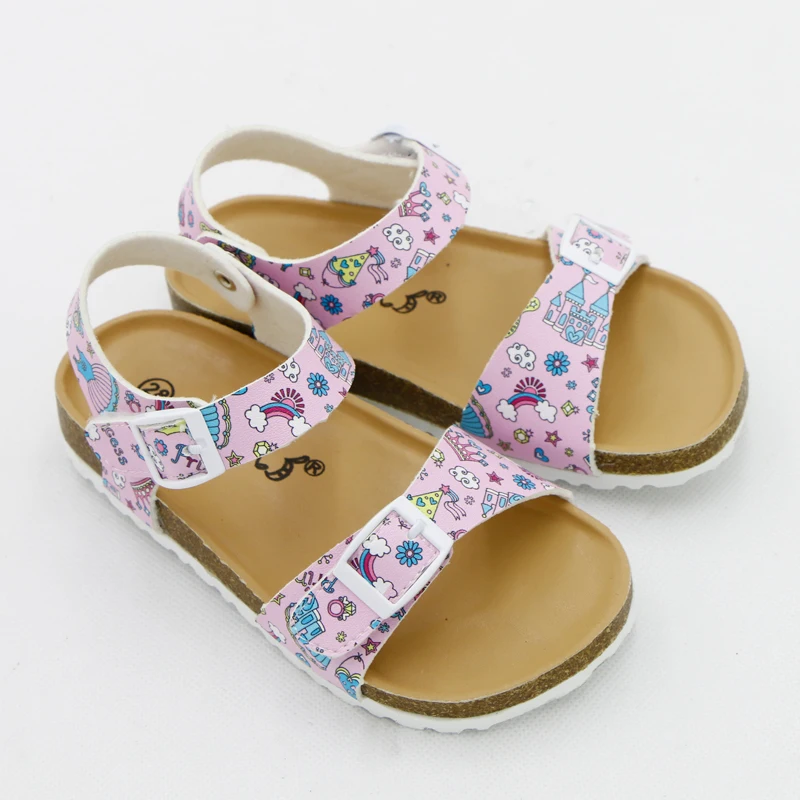 bata children's sandals 2020 Summer Girls Sandals Printing Pu Leather Corks Open Toe Slides Flats with Little Girl Shoes for School 2-12 Years Toddler child shoes girl