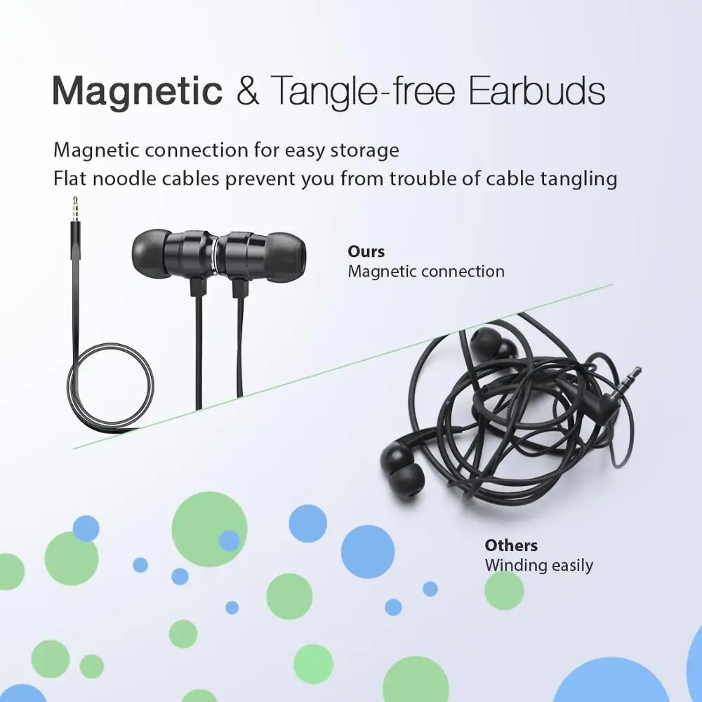 Mpow In ear Earphones Wired Earphones with Magnetic Connection with Mic and Inline Control Stereo Earbuds for iPhone X Android