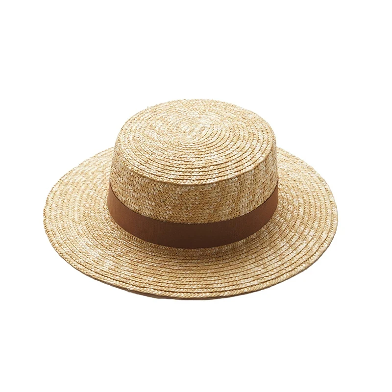  pop Hot Summer Women's Boater Beach Hat Female Casual Panama Hat Lady Brand Classic Flat Bowknot Straw Sun Hat Women Fedora