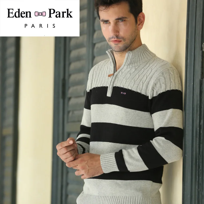 Eden Park Homme тянет осень зима мужской пуловер со стоячим воротником свитера мужской полосатый вязаный пуловер 3XL