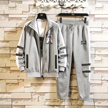 

Men Polyester Sweatshirt Sporting Reflective strip 2020 Gyms Spring Jacket + Pants Casual Men's Track Suit Sportswear Fitness