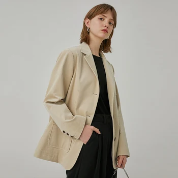 

loose Women Apricot Pocket Split Corduroy Blazer New Lapel Long Sleeve Loose Fit Jacket Fashion Tide Spring Autumn 2020 1R762