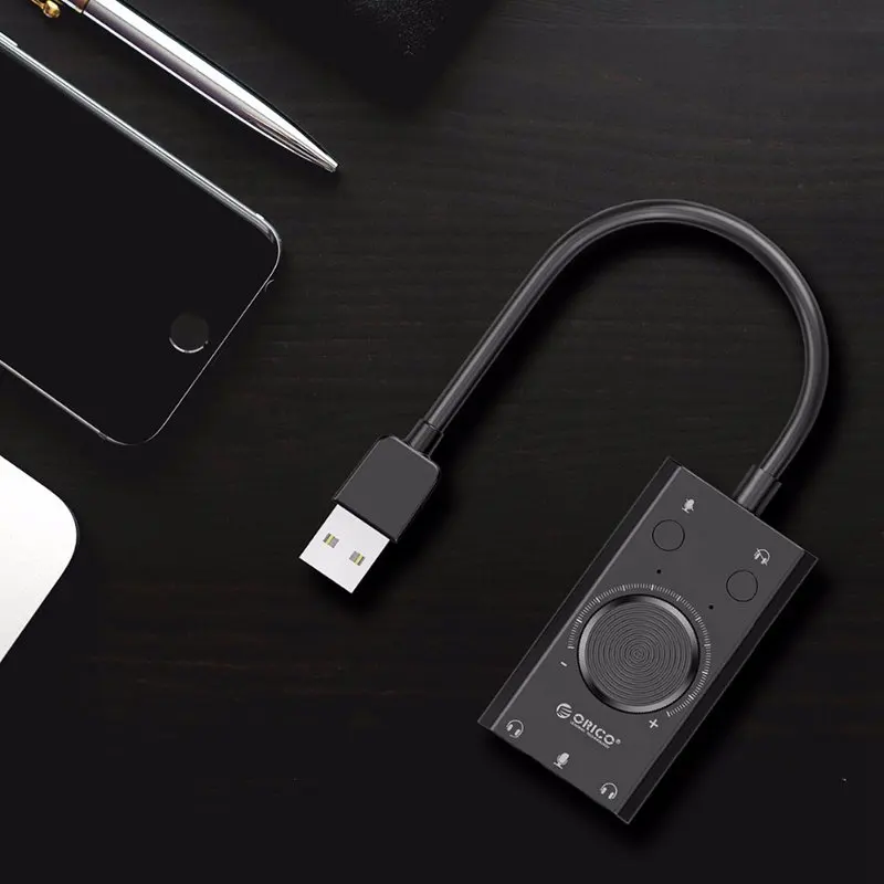 Orico External Usb Sound Card Stereo Mic Speaker Headset o Jack Cable Adapter Mute Switch Volume Adjustment