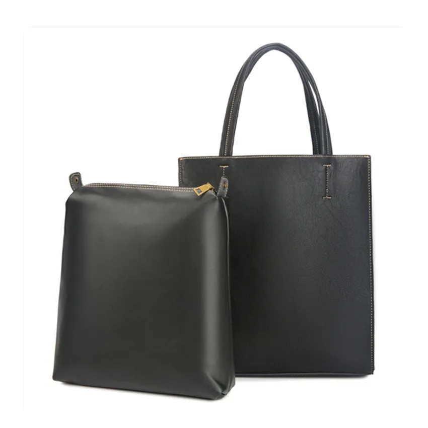 

Designer Brand Men Tote Soft PU Leather Handbag Women Fashion Waterproof Shoulder Bag male Large capacity ladies hand bags Black