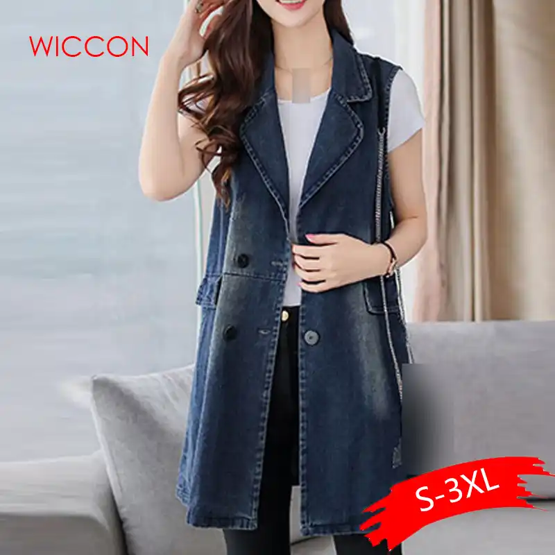 plus size long denim vest