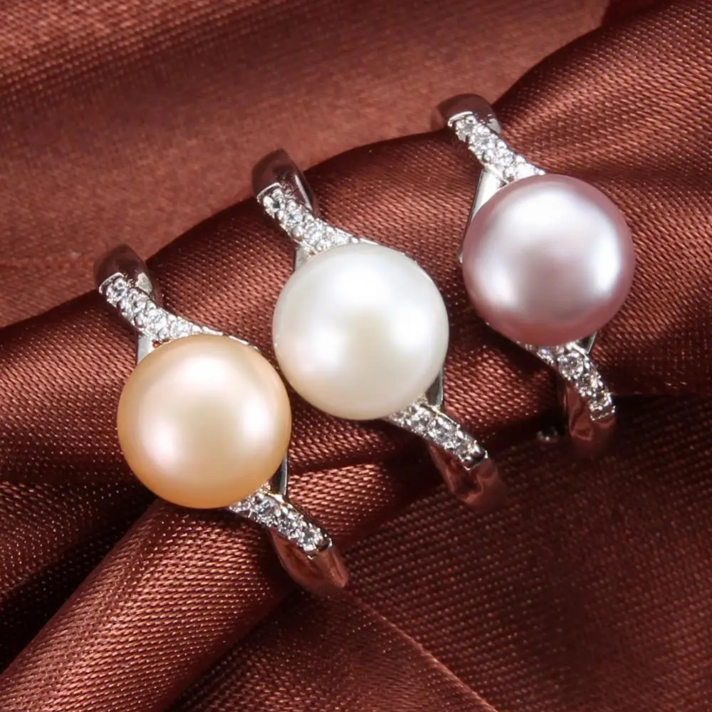 

Pearl Rings Freshwater Pearl Ring Baroque Pearl Rings Fashion Pearl rings for Women Wedding Silver Adjustable Ring White/Purple