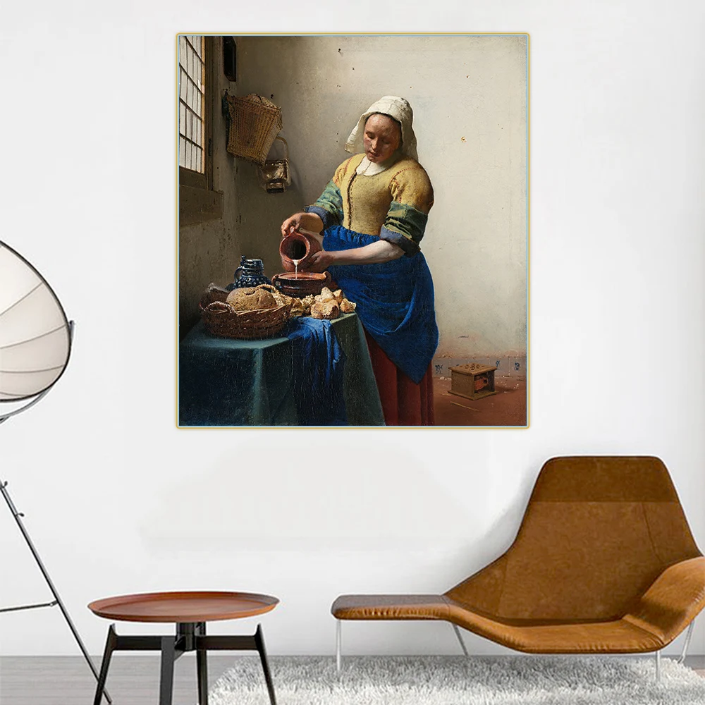 

The Milkmaid,1660 by Johannes Vermeer Canvas Oil Painting Famous Artwork Poster Picture Wall Decor Home Living room Decoration