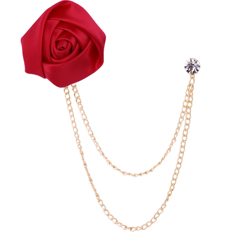 Мода OL металлическая ткань Художественная ткань цветок розы Брошь с цепочкой 5 см брошь с кисточкой нагрудная булавка костюм рубашка мужские аксессуары - Окраска металла: Red