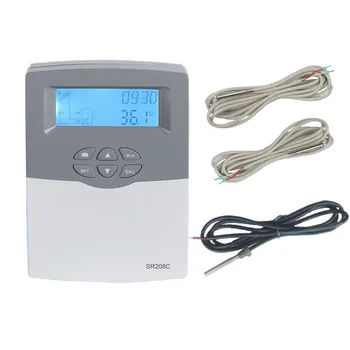 Controllore Solare per Riscaldamento Acqua SR208C con 3 Sensori, Controllo Pompa OCFR, Termostato Post-Riscaldamento AH Antigelo, Termostato per Riscaldatore LOAD Tan