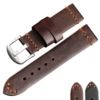 

Handmade PAM Retro Leather Strap Thickened 22MM / 24MM / 26MM Width Male Black Brown Leather Automatic Watch Band for Male