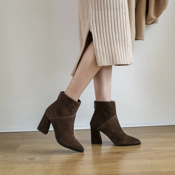 

women Ankle boots Genuine Leather plus size 22-26.5 cm feet length pointed toe side zipper winter shoes women zapatos