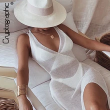 Женское пляжное платье-макси Cryptographic, прозрачное сексуальное облегающее платье без рукавов с открытой спиной и разрезом Женское пляжное платье-макси Cryptographic, прозрачное сексуальное облегающее платье без рукавов с открытой спиной и разрезом