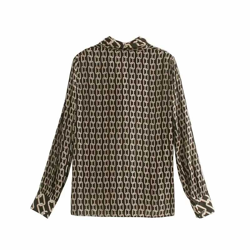 Cheap Withered england simple office lady chain printing bow neck kimono shirt women blusas mujer de moda 2019 tshirt womens tops