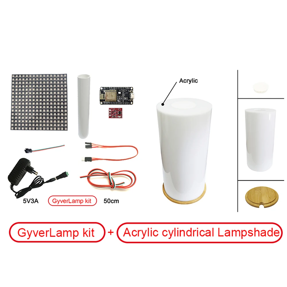 LED Panel Light DIY GyverLamp Kit 16x16 LED Matrix Electronic Fire Lamp WS2812B RGB Bendable Digital Pixel Panel Milky Lampshade