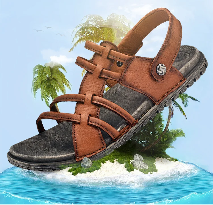 New Summer Genuine Leather Men Sandals Shoes Leisure Beach Men's Sandals High Quality Sandals Slippers Bohemia Sandals Shoes Men
