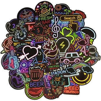 

50pcs Cool Neon Graffiti Waterproof Stickers Toys for Kids to Bicycle Phone Suitcase Guitar Bumper Skateboard Backpack