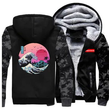 

Fashion men hip hop street hooded hoodies 2019 male winter camouflage plus velvet thicken casual sweatshirt zipper jacket homme