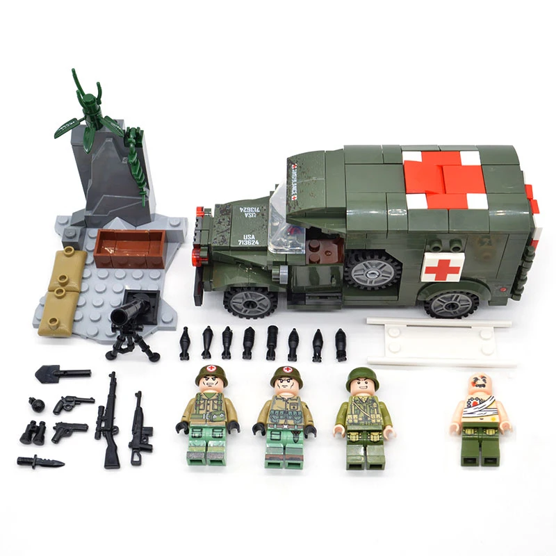 Cena Nowy 272 sztuk + zestawy II wojny światowej USA medyczne żołnierzy wojskowych pogotowia lekarz pole bitwy klocki dla dzieci