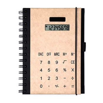 

Creative Multifunction Coil Calculator Notebook with Pen Slot Solar Energy Notepad Kraft Paper Cover Office Supply
