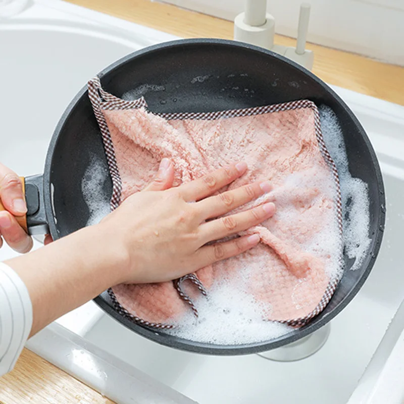 

Household Cleaning Dish Towel Kitchen Rags Wash Cloths Super Absorbent Microfiber Hanging Kitchen Cloth High-efficiency