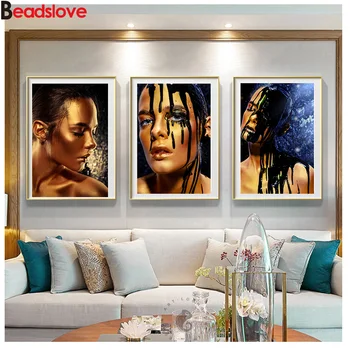 

5d square round stones full diamond embroidery 3 Pcs Gold Black Cuadros African Nude Woman diamond painting mosaic hobby