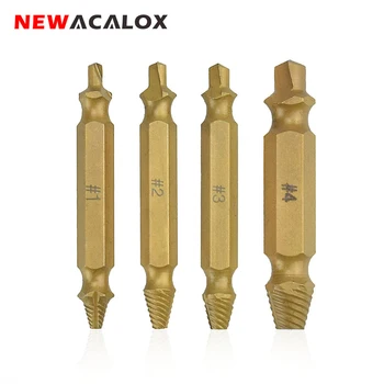 

NEWACALOX Speedout Set Damaged Screw Extractor Drill Set Easy Out Tool Double Side Remove Broken Screw 4pcs/set with Box