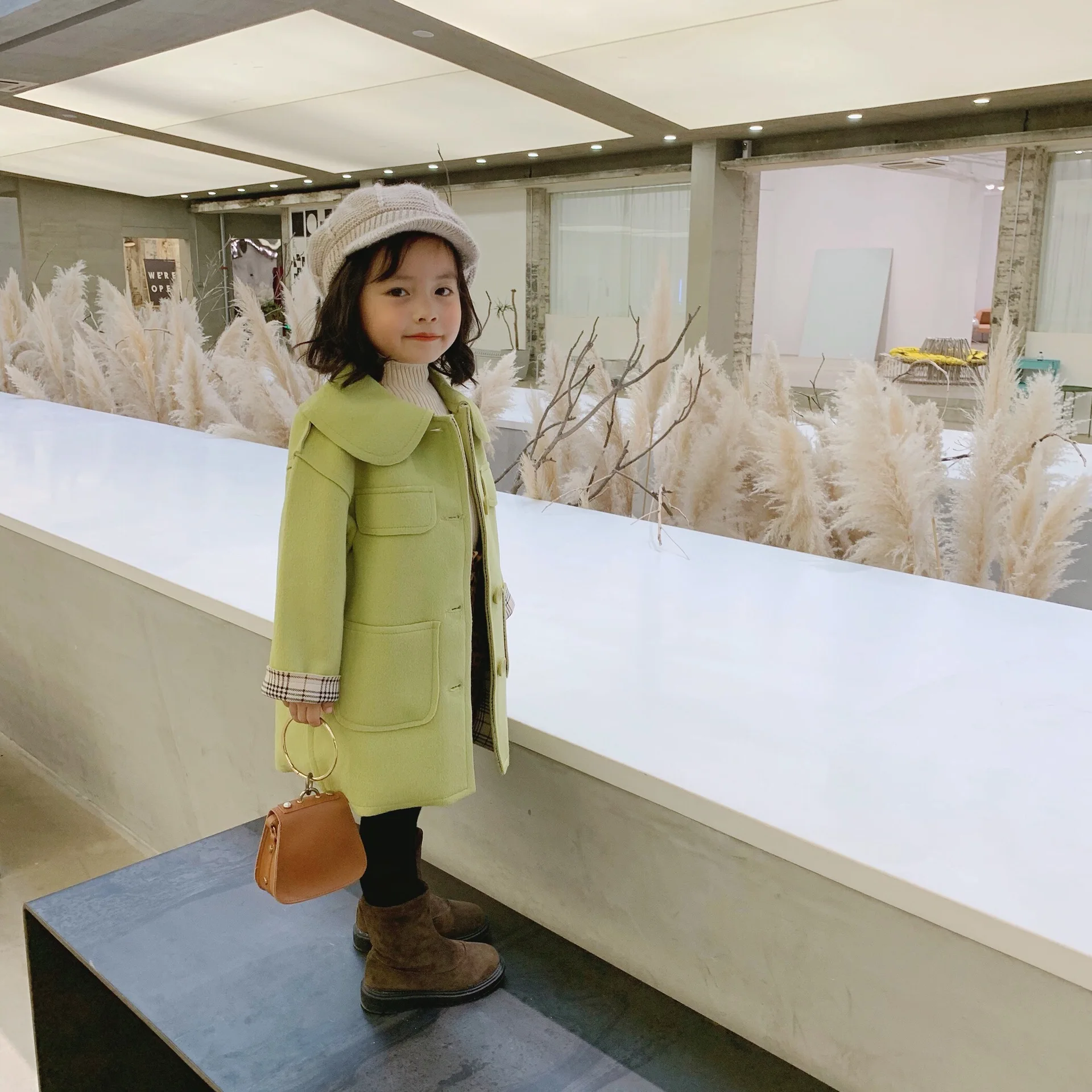 

2019 Winter New Arrival korean style pure color long princess thickened woolen coat for fashion cute sweet baby girls and boys