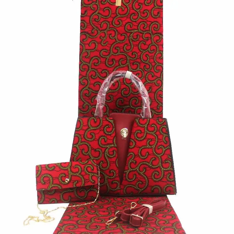 В африканском стиле по последней моде; воск и сумочек в тон, комплект одежды, 3 элемента одежды, шт./компл. Анкара воск сумочка в комплекте 6 ярдов Африканский воск хлопчатобумажная ткань