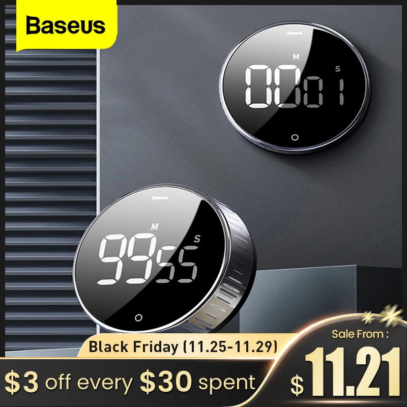 Baseus LED Digital Kitchen Timer For Cooking Shower Study Stopwatch Alarm Clock