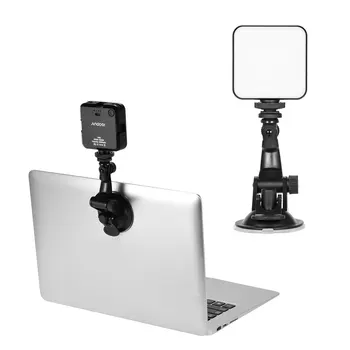 

Video Conference Lighting Kit 6W Bi-color Vlog LED Light 2500K-6500K Dimmable Rechargeable 3 Cold Shoes+Suction Cup Mount Laptop