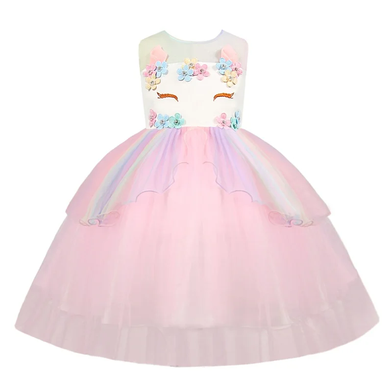 Платье для девочек вечерние платья с единорогом для девочек детское платье для девочек-подростков на день рождения, костюм с единорогом для детей 4, 8, 10 лет - Цвет: Pink A