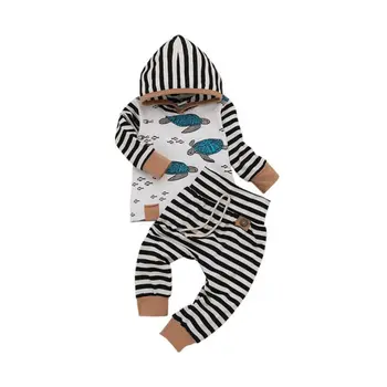 

Autumn Baby Boys Girls Long Sleeve Striped Animal Print Hoodie Sweatshirt Tops+Pants Trouser Costume Set