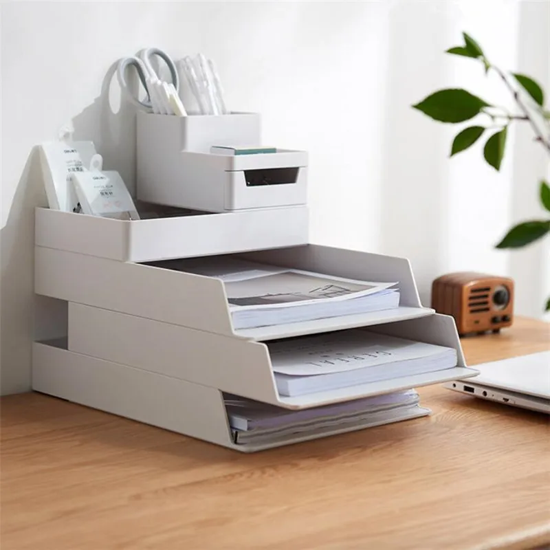 

New Desktop storage box desk file tray Pencil Pen Sundries Badge Holder stationery organizer with drawer Office Supplies