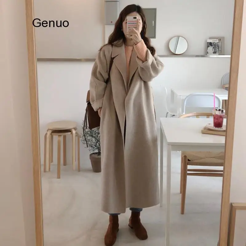 Women Korean Winter Long Overcoat Outwear Coat Loose  Cardigans Long Sleeve Manteau Femme Hiver Elegant