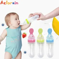 Aelorxin 1Pcs Newborn Silica Gel Feeding Bottle with Spoon Food Supplement Baby Infant Rice Cereal Bottle