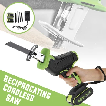 

48V Cordless Reciprocating Saw +4 Saw blades Metal Cutting Wood Tool Portable Woodworking Cutters With 1/2 Battery New