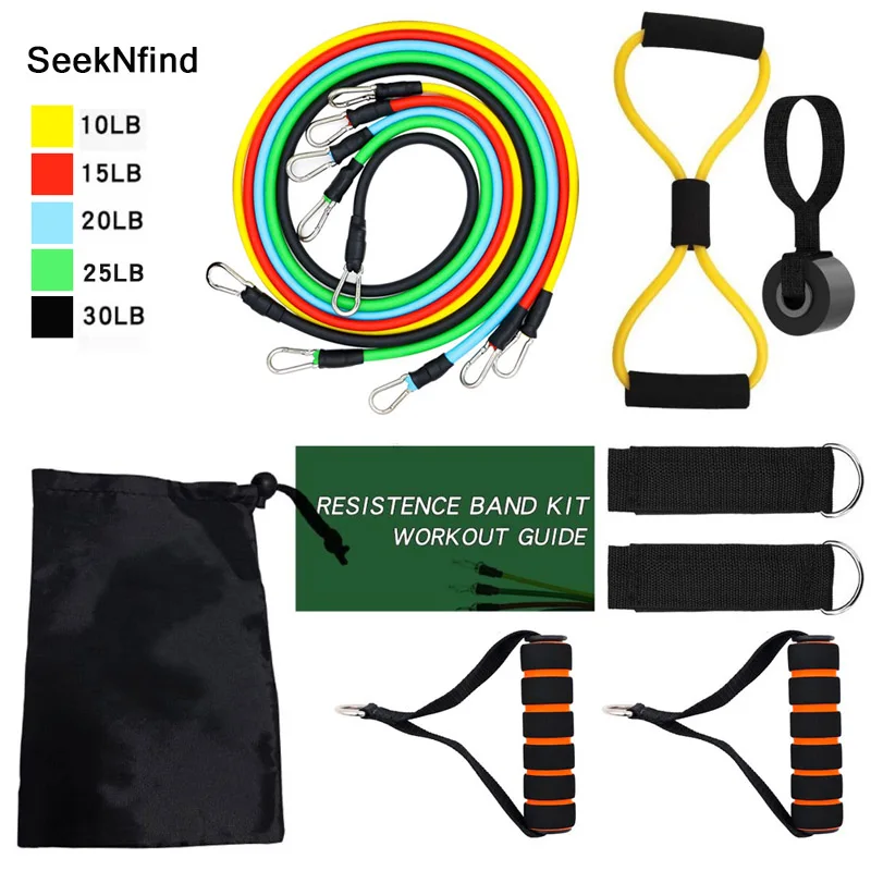 11 Pcs/Set TPE Resistance Bands Crossfit Training Exercise Yoga Tubes Pull Rope,Rubber Expander Workout Bands With door anchor - Цвет: 12pc expander band