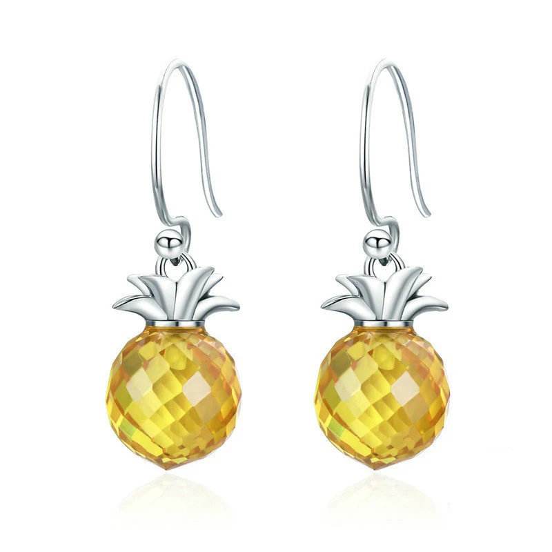 

Hanging Pineapple Yellow Glass Drop Earrings with Fashion Charm for Women Jewelry Gift