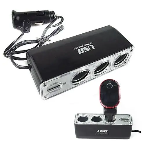 

12V/5A 3 Way Universal Car Cigarette Lighter Sockets Splitter Plug LED USB DC Charger Adapter Car Interior Accessories