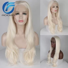 FACHOUFEE белый блонд цвет синтетические волосы парики натуральный прямой белый косплей парики доступный Glueless Кружева передние парики