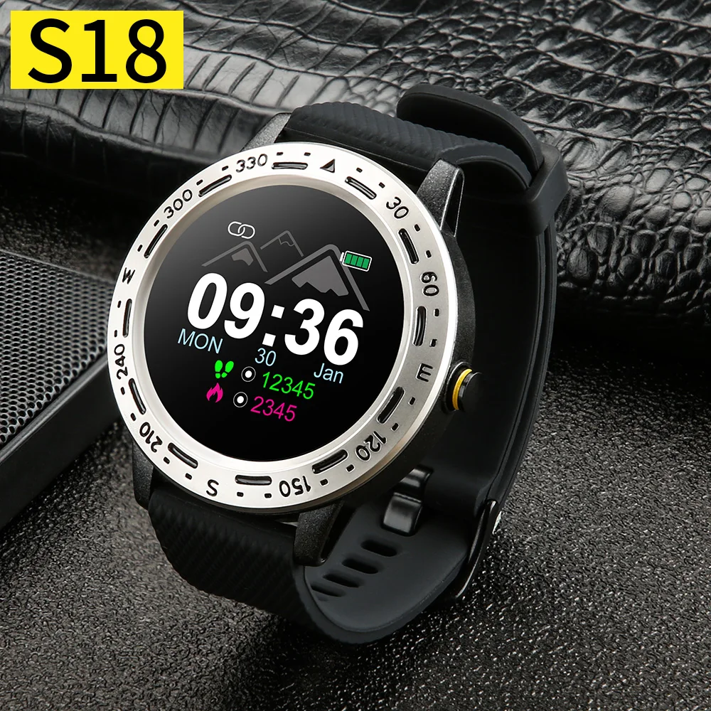silver black S18 Смарт-часы мужские водонепроницаемые все сенсорный экран для сердечного ритма монитор кровяного давления монитор сна фитнес-трекер спортивные умные часы - Цвет: silver black