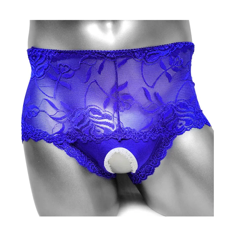 Crotchless Sissy Boxer Panties Lace Transparent Exotic Lingerie Boxer Shorts Adult See-through Sheer Open Butt Men Panties