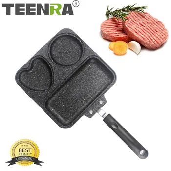 

TEENRA 3-in-1 Breakfast Pan Non-stick Steak Frying Pot Aluminum Alloy Frying Pans Breakfast Grill Pan Cooking Tools