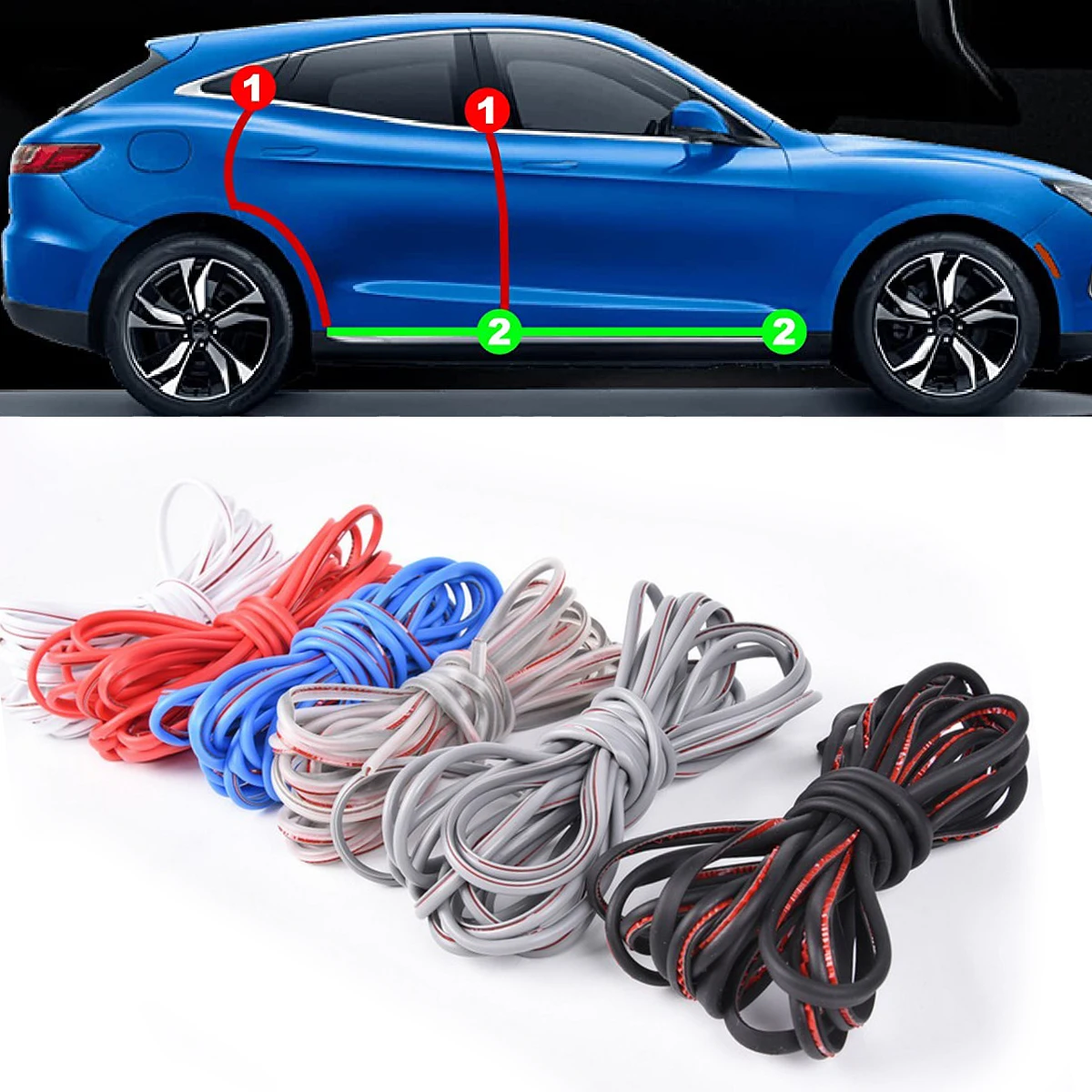 5M/8M/10M U Type Car Door Edge Sealing Guard Trim Anti-Collision Protection Strip Scratch Protector Sticker car door edge guards,car door protector,car door seal strip,car door anti collision strip,car door edge protector,car reflective tape sticker,threshold protection strip